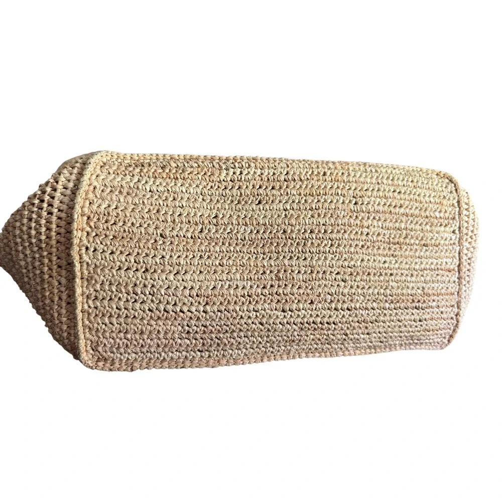 Brighton Straw Woven Raffia Tote Bag Braided Leather Straps Heart Charm Brown